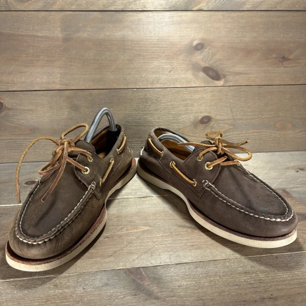 sperry gold cup mens size 8.5 wide shoes brown leather comfort boat sneakers